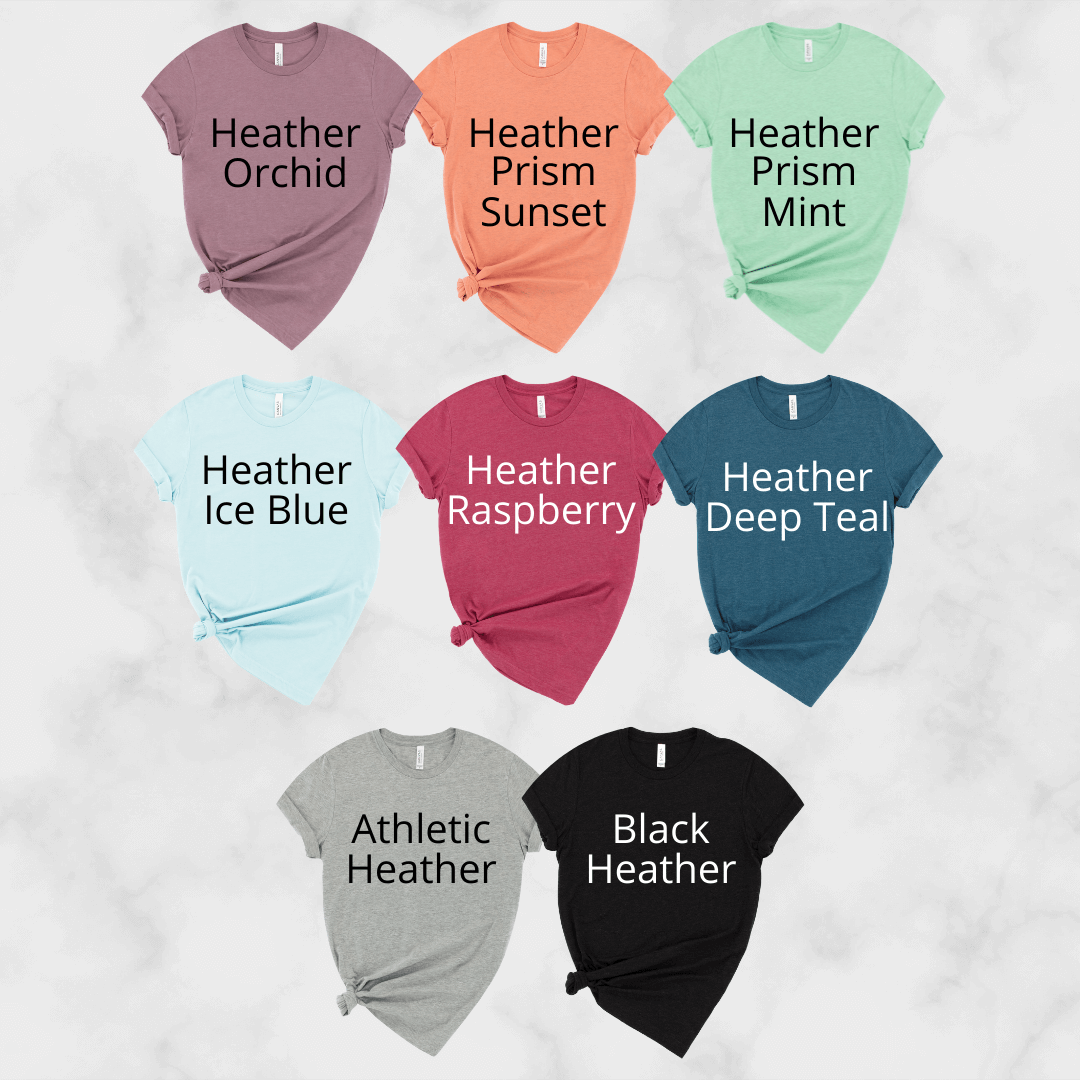 Bella Canvas 3001cvc t-shirt color options for Moxie Momma's exclusive only child line.
