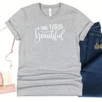 A little extra beautiful in white on an athletic heather t-shirt.