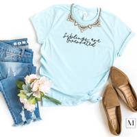 A heather ice blue Bella Canvas 3001 cvc t-shirt with black  script reading Siblings are overrated. Part of Moxie Momma's exclusive only child line.