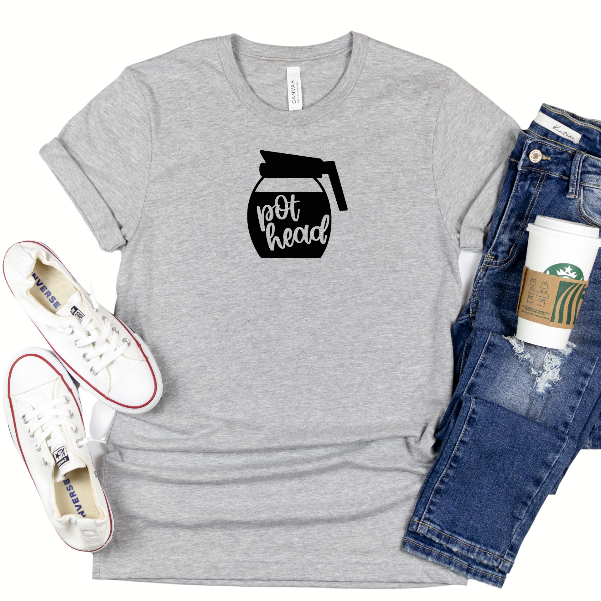 pothead t shirt coffee Coffee pot (head) T-shirt XL / White / Black