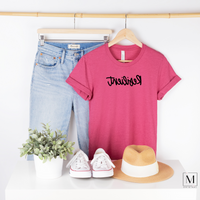 Bella Canvas 3001cvc Heather Raspberry t-shirt with Resilient in black script backwards as part of Moxie Momma's Exclusive Reflection line.