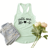 Mint Next Level 1533 racerback tank top with an arrow with a heart in the middle and the text wild one in black