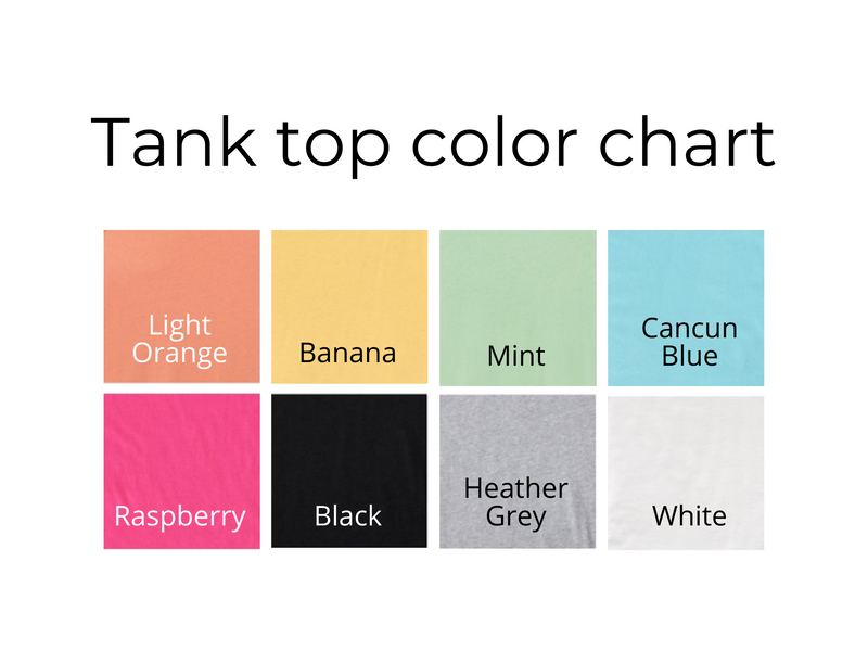 Next Level 1533 color options for Moxie Momma's tank tops.